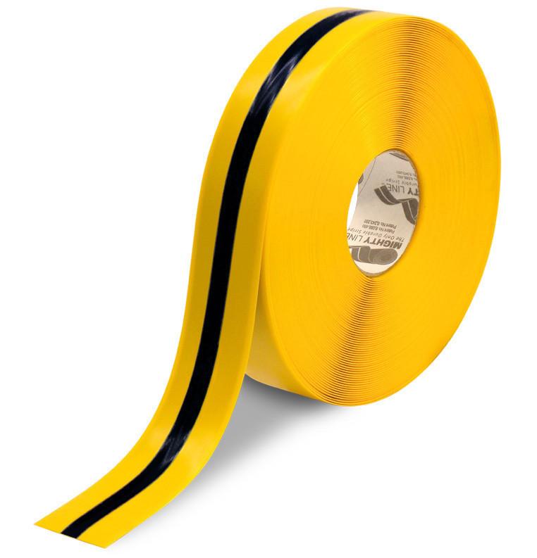 2" Yellow Tape with Black Center Line - 100' Roll