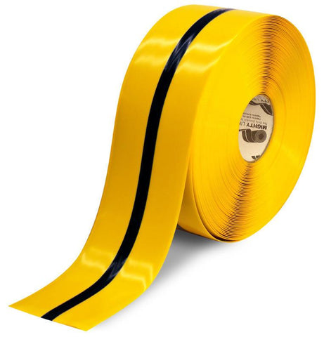 4" Yellow Tape with Black Center Line - 100'  Roll 