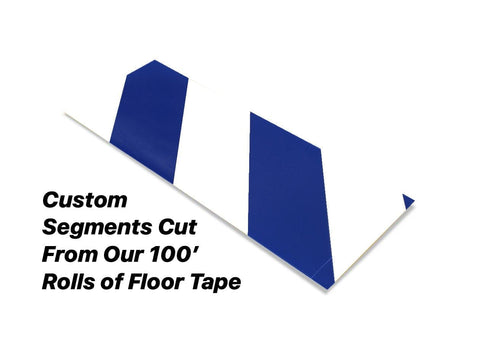Custom Cut Segments - 3" White Tape with Blue Diagonals - 100'  Roll 3" White and Blue Hazard Mighty Line Safety Floor Tape